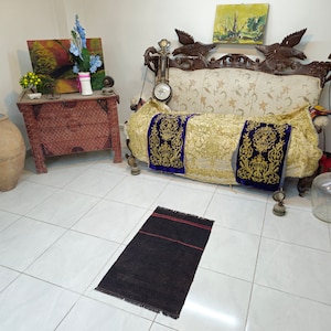 Black Turkish rug 1.7 x 2.8 ft Black bathroom rug Wool kilim rug Turkish kilim rug Small black rug Small Turkish rug Old rug for living room