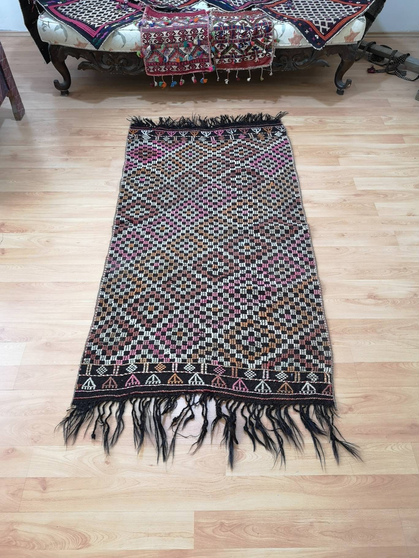 Black Rug Handmade Rug Area Rug Vintage Rug 2.9' x Etsy