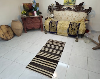 Brown Turkish Kilim Rug, Small Vintage Wool Rug (2.2 x 4.9 ft)