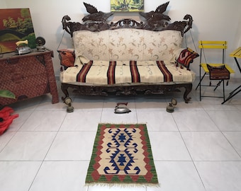 Handmade Turkish Kilim Rug, Cream Vintage Rug (1.9 x 2.7 ft)