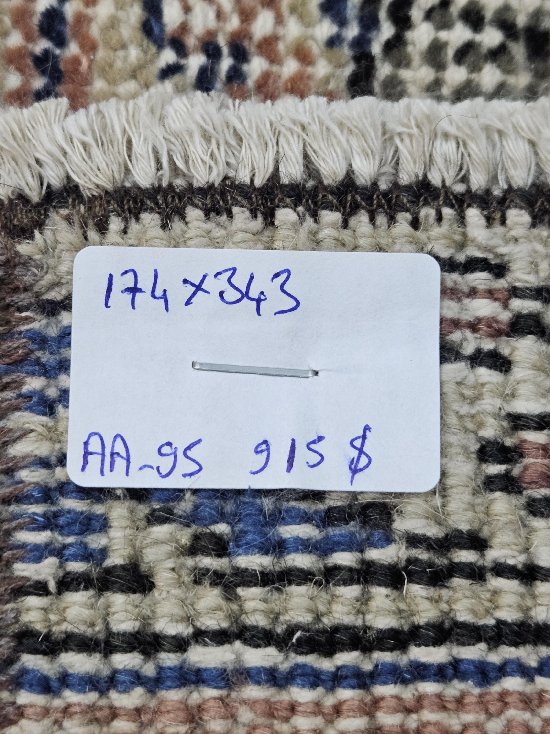 Large Vintage Turkish Rug, 5.7x11.3 Ft, Navy Blue Beige Medallion