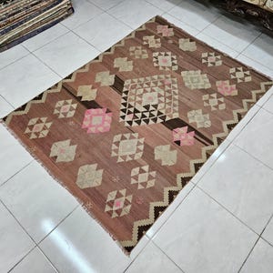 ヴィンテージトルコキリムラグ 4.3 x 6.0 フィート ハンドメイド ソフト ボヘミアン カーペット