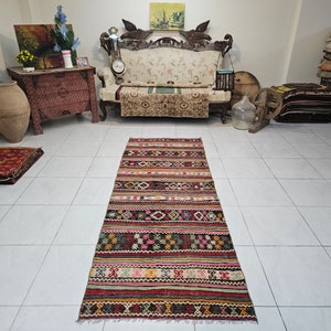 Colorful kilim rug 3 x 8 ft Turkish vintage rug Runner kilim rug Anatolian kilim rug Handmade goat hair rug Primitive kilim rug Hallway rug