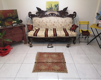 Handwoven Turkish Kilim Rug, 2.7x2.7 ft Square Red Rug