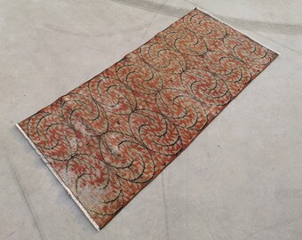Orange Turkish Runner Rug, Vintage Boho Hallway Rug, 2.8x6 ft