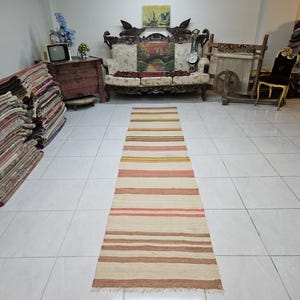 2.4 x 10.8 ft Tribal Striped Wool Hallway Kilim Rug, Vintage Turkish Kilim Runner Rug, Handmade Narrow Rug, Colorful Bohemian Corridor Rug