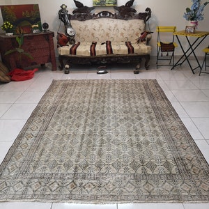 Green muted rug 5.8 x 8.6 ft Green rug for living room Turkish vintage rug Green Turkish rug Green area rug Old green rug Green vintage rug