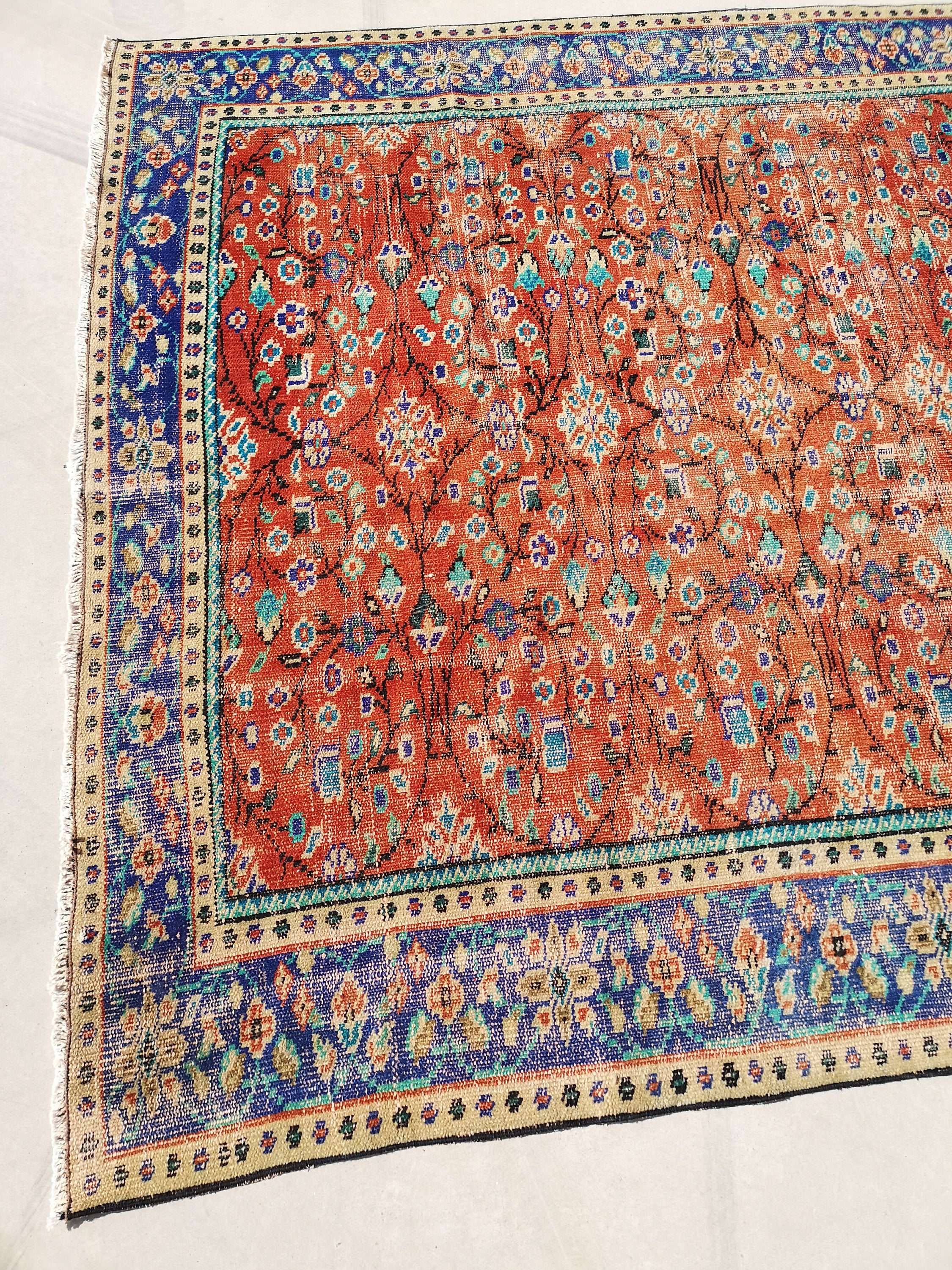 オレンジトルコ製ヴィンテージラグ、5.9 x 8.9フィート、ブルー