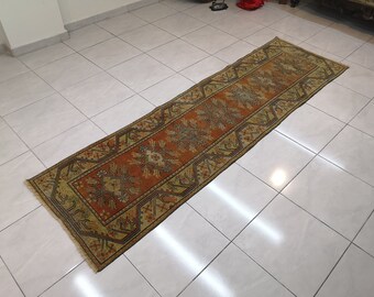 Vintage Turkish Wool Runner Rug, Orange Hallway Rug (2.5 x 8.9 ft)