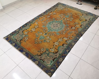 5'7x8'1 ft、ヴィンテージトルコラグ、メダリオンフローラルラグ