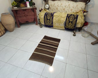 Brown Turkish Kilim Rug, Small Vintage Rug (2 x 3.4 ft)
