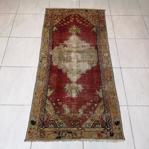 2.9 x 5.9 ft Small runner rug Red Turkish rug Turkish vintage rug Small rug for living room Red kitchen rug Handcrafted wool rug Old carpet