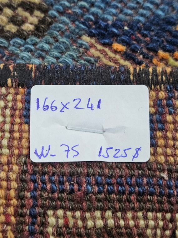 ブルー＆オレンジのトルコウールラグ 5.4 x 7.9フィート、ヴィンテージ