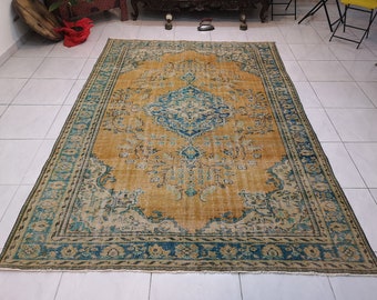 5'7x8'1 ft、ヴィンテージトルコラグ、メダリオンフローラルラグ