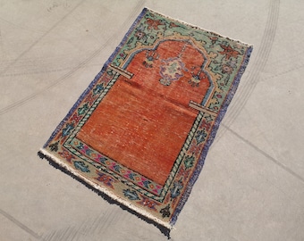 Orange Turkish Rug, 2.5 x 3.7 ft Rug, Small Turkish Rug, Home Decor Rug, 2x4 Vintage Turkish Rug, 2x4 Decorative Rug, Boho Orange 2x4 ft Rug