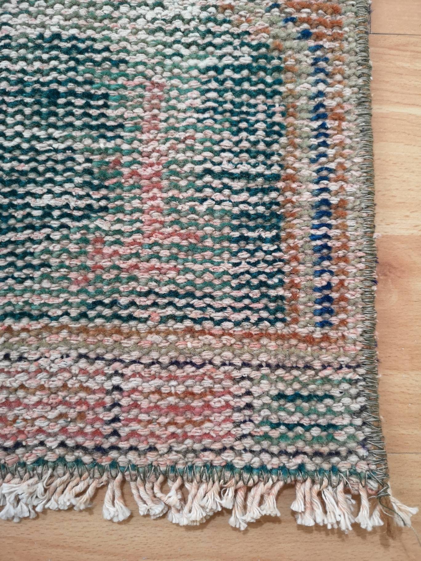 Handmade Turquoise Turkish Rug, Small Vintage Faded Area Rug (1.7' X 4. ...