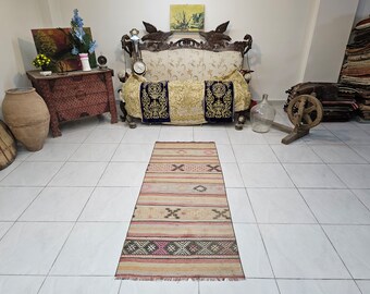 Vintage Turkish Kilim Runner Rug, 2.5 x 6.1 ft, Striped Hallway Rug