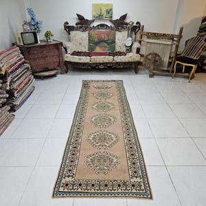 3 x 9.5 ft Vintage Turkish Runner Rug, Handmade Anatolian Wool Hallway Rug, Tribal Geometric Rug, Bohemian Long Rug for Entryway or Corridor