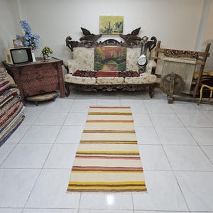 2.4 x 6.3 ft Vintage Turkish Kilim Runner Rug, Handmade Narrow Rug, Colorful Bohemian Corridor Rug, Tribal Striped Wool Hallway Kilim Rug