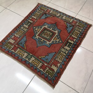 2.6 x 2.9 ft Small orange rug Small Turkish rug Orange bathroom rug Door mat and bath mat Orange rug for living room Handmade Turkish rug