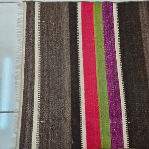 Turkish kilim rug 1.9 x 3.8 ft White bathroom rug Striped pink kilim rug Brown wool kilim rug Colorful kitchen rug Brown rug for living room image 6