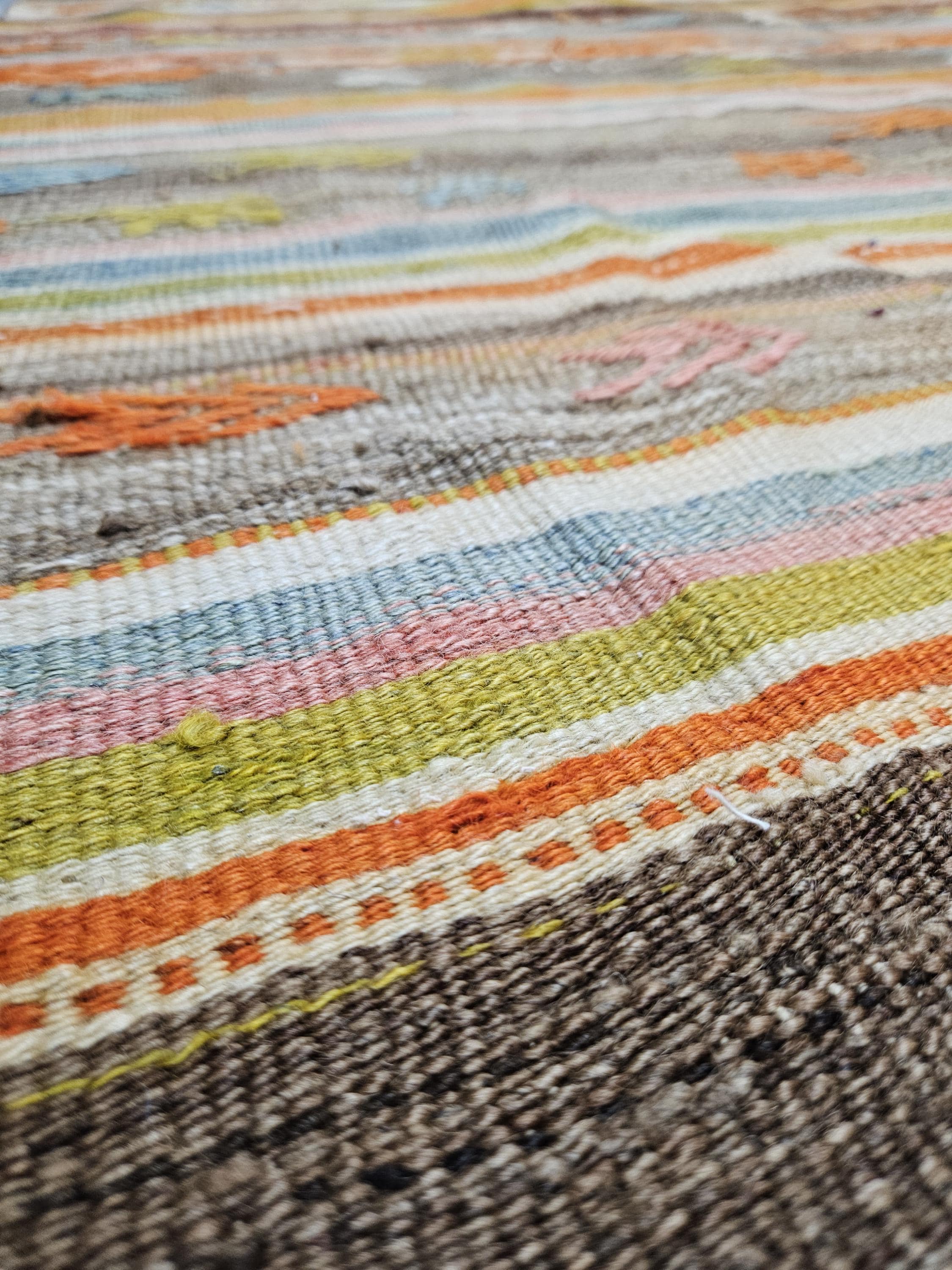 3.9 x 7.6フィートのヴィンテージキリムラグ（ブラウン