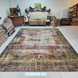Red Turkish rug 8.1 x 11.1 ft Large bohemian carpet Turkish vintage rug Vintage red rug Old rug for living room Oversized handmade carpet