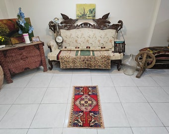 Small orange rug 1.6 x 3 ft Anatolian vintage rug Orange Turkish rug Small Turkish rug Handmade wool rug Bohemian vintage rug Turkish carpet