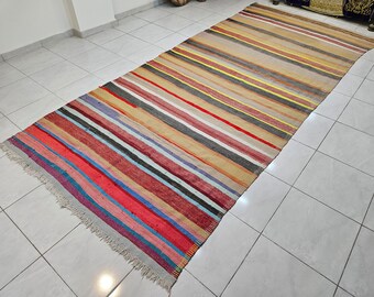 Large Colorful Striped Kilim Rug, 5.9 x 13.3 ft, Turkish Wool Carpet