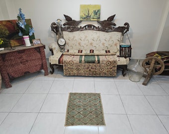 Small Brown Turkish Rug, 1.9 x 2.2 ft, Vintage Bohemian Wool Rug