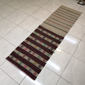 2.1 x 6.9 ft Turkish kilim rug Striped handmade kilim rug Turkish vintage kilim rug White kilim rug for living room Anatolian wool kilim rug