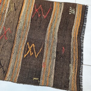 Small kilim rug 2 x 4.3 ft Orange striped rug Old rug for living room Handmade wool rug Turkish kilim rug Brown kilim rug Small brown rug image 8