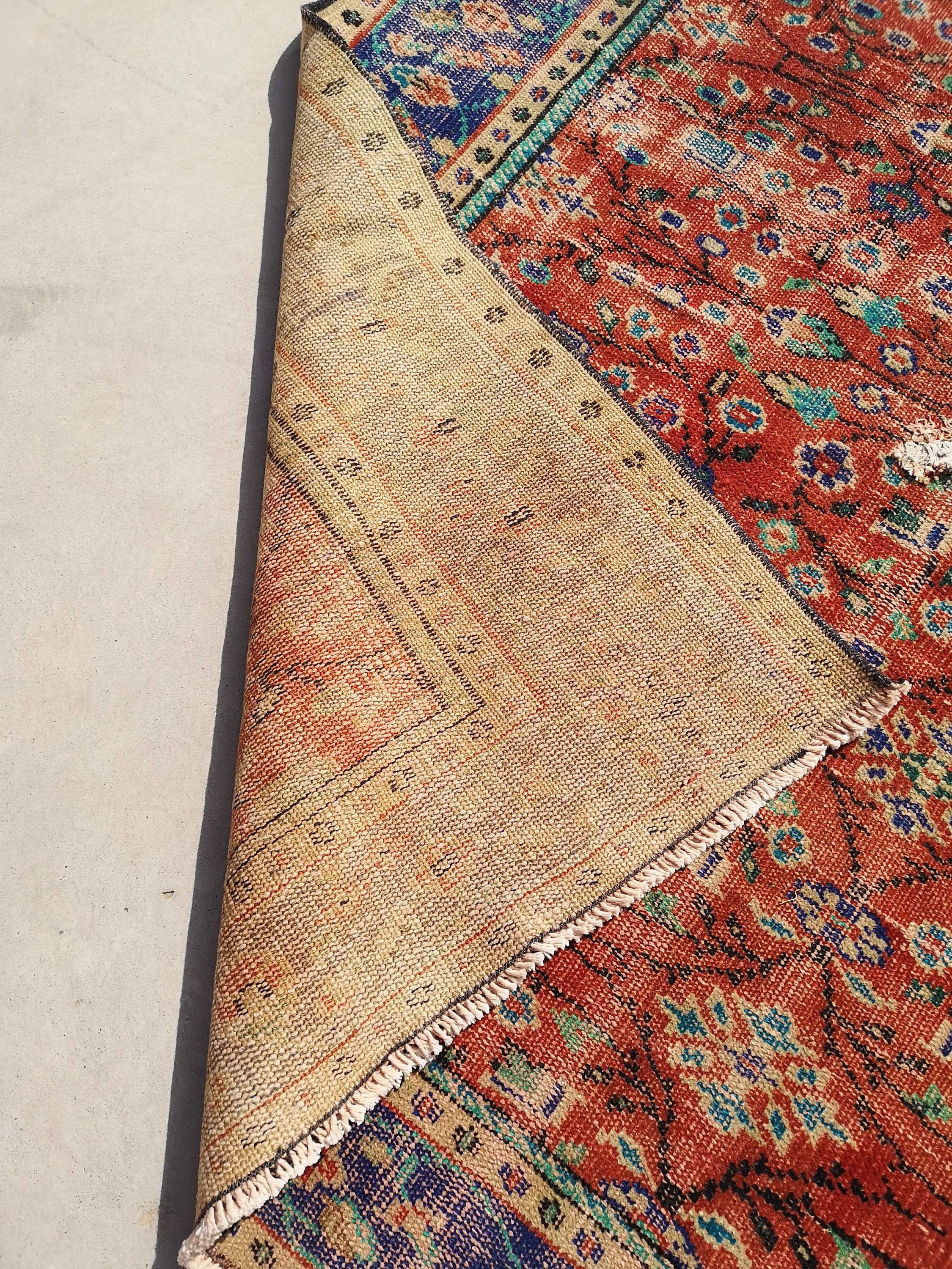 オレンジトルコ製ヴィンテージラグ、5.9 x 8.9フィート、ブルー