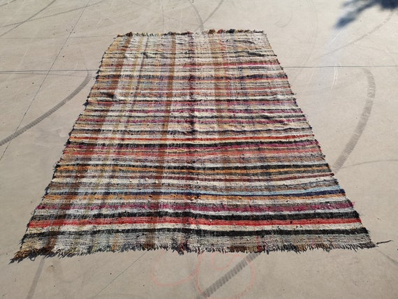 Oversize Handwoven Wool Kilim, Turkish Rug 6.2 x 9.2 ft