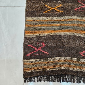 Small kilim rug 2 x 4.3 ft Orange striped rug Old rug for living room Handmade wool rug Turkish kilim rug Brown kilim rug Small brown rug image 4