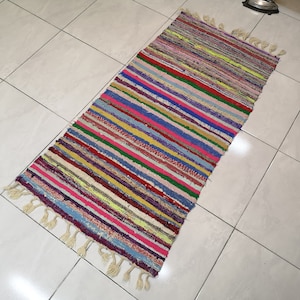 2.2 x 4.5 ft Striped kilim rug Colorful kilim rug Rug for bathroom Turkish rug for living room Small Turkish rug Small kilim rug Bath mat