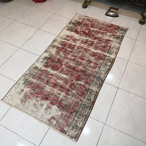 ヴィンテージ トルコ製エリアラグ - 3x7 ネイビーブルー フローラル