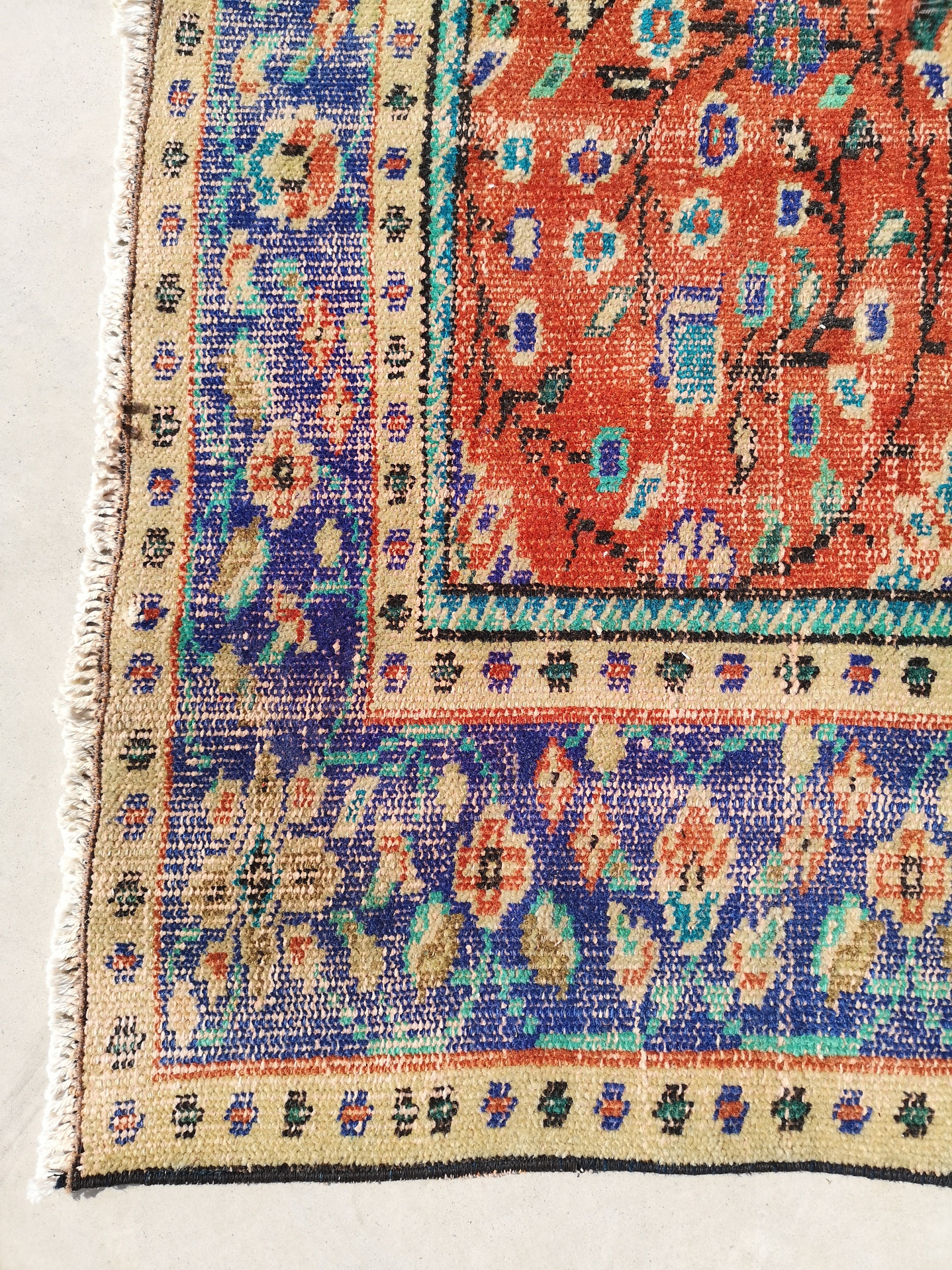 オレンジトルコ製ヴィンテージラグ、5.9 x 8.9フィート、ブルー