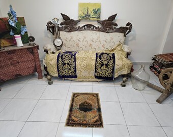 Small orange rug 1.6 x 2.4 ft Small orange bath mat Accent rug for living room Old orange kitchen rug Turkish vintage rug Orange Turkish rug
