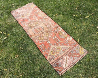 Vintage Orange Turkish Runner Rug, 2x5.6 ft, Hallway Decor