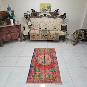 Rug for living room 2.5 x 4.7 ft Wool accent rug Small red rug Turkish kitchen rug Interior oriental rug Turkish vintage rug Bohemian carpet