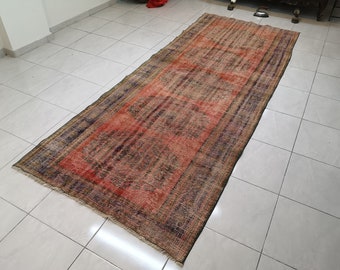 Alfombra turca naranja para pasillo, alfombra grande de lana de 1,35 x 3,5 m