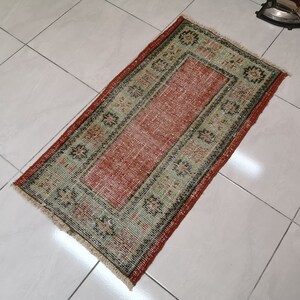 1.9 x 3.5 ft Small Turkish rug Orange small rug Orange Turkish rug Muted orange rug Faded vintage rug Turkish vintage rug Wool bathroom rug