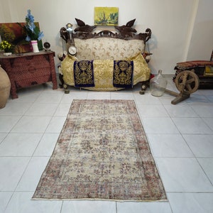 Green Oushak rug 3.8 x 6.7 ft Rug for living room Old green rug Anatolian faded rug Green Turkish rug Turkish vintage rug Handmade wool rug