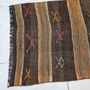 Small kilim rug 2 x 4.3 ft Orange striped rug Old rug for living room Handmade wool rug Turkish kilim rug Brown kilim rug Small brown rug image 6