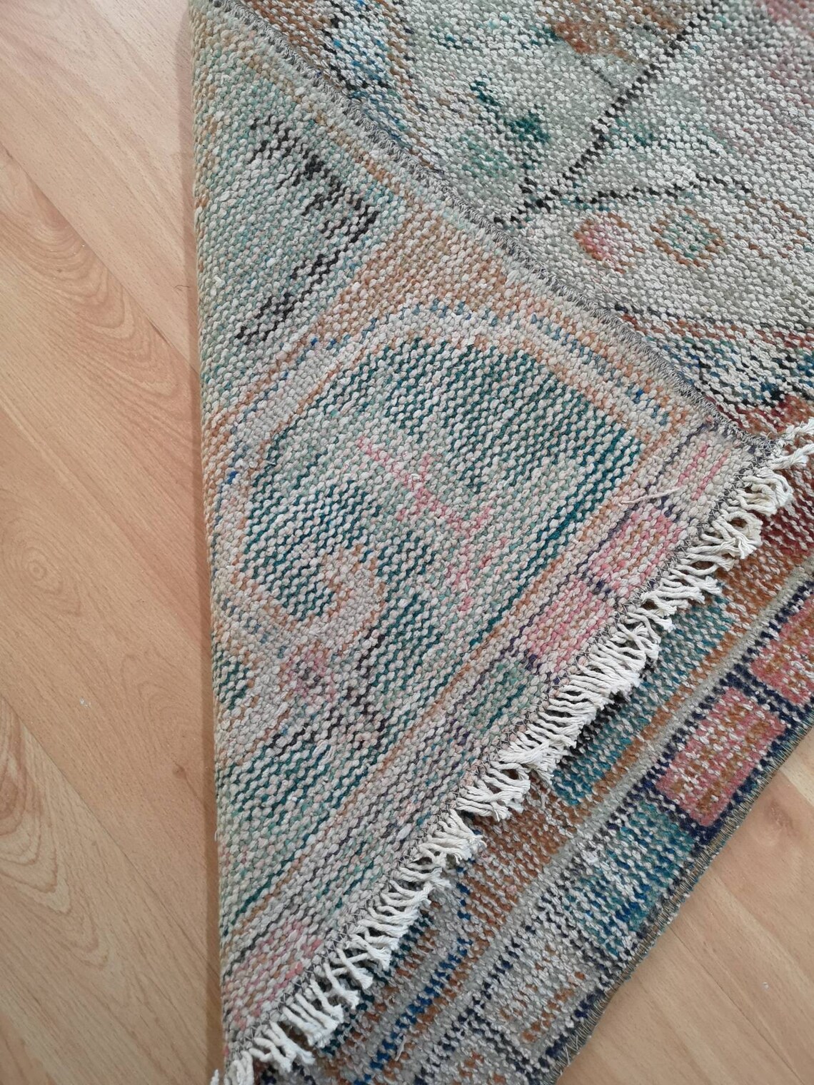Handmade Turquoise Turkish Rug, Small Vintage Faded Area Rug (1.7' X 4. ...