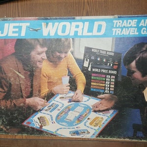 Jogo de tabuleiro VTG 1975 Jet World Trade Travel Milton Bradley MB