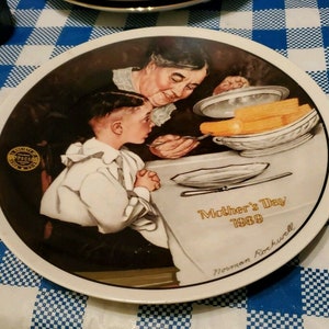 Zondag diner moederdag norman rockwell knowles 1989 collector plate q27