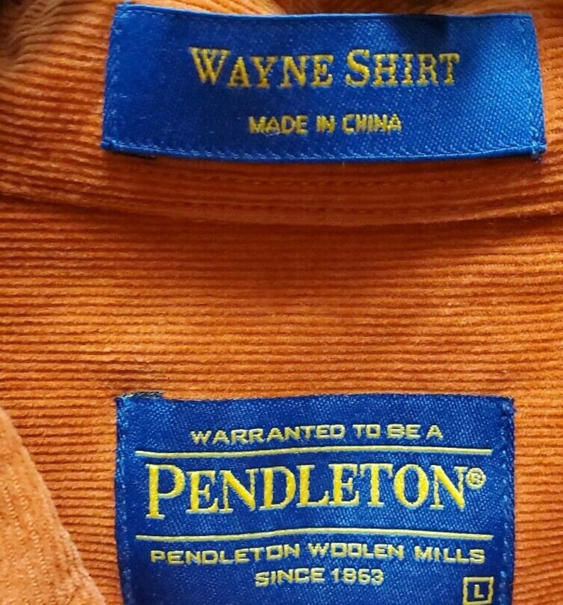 VTG Pendleton Corduroy Long Sleeve Shirt Wayne Mens Size L Dark Burnt Orange