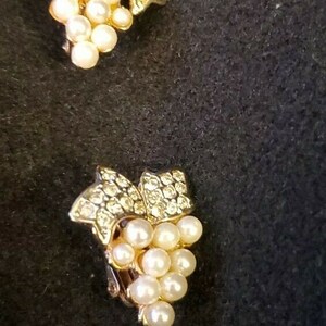 Vintage Faux Grape Cluster And Rhinestones  Clip On Earrings ER22